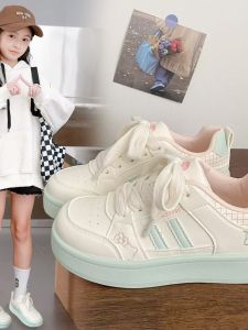 Girls Thick-Heeled Student Shoes 2025 New Style Versatile KT Cat Shoes Pink Childrens Dequn Shoes Casual Style round Toe Lace-Up