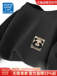 Jeanswest Life Mens Loose Fit Short Sleeve T-Shirt Summer New Style Heavyweight Waffle Trendy Brand Casual round Neck Top