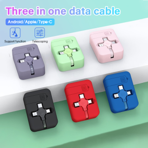 Retractable 3 in 1 Fast Charging Cable with Type-C/Micro Usb Charging Port and Phone Stand Macaron Color Retractable Charger USB Charging Fast Cable USB Cable