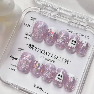 [Elf] Taoxi Hand-Worn Nail Halloween Elegant Purple Hand-Painted Elf White Detachable Manicure