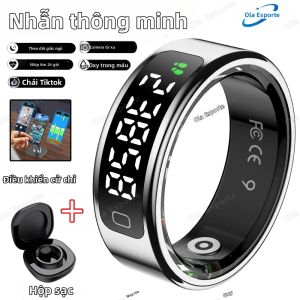 Nhẫn Thông Minh R12 Dành Cho Nam & Nữ Với Màn Hình Hiển Thị Cảm Ứng Theo Dõi Nhịp Tim Sức Khỏe Chống Nước 5 ATM Sạc Không Dây HT30