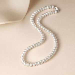 ZHOU LIU FU 周六福 S925 Sterling Silver Freshwater Pearl Necklace 7.5-8.5mm Natural Pearl Fashion Simple Necklace for Women Mom Birthday Anniversary 45CM X058607