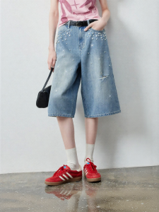 Toyouth | Women Summer Pearl Hole Wide Leg Jeans