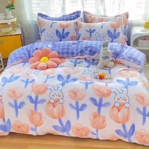 ชุดผ้าปูที่นอน ชุดเครื่องนอน ลายดอกไม้ ครบชุด 6 ชิ้น ผ้านวม ปลอกหมอน ปลอกหมอนข้าง 6 สัตว์ใหญ่