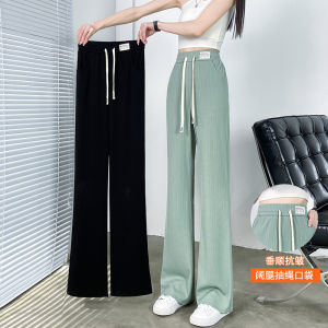Ice Silk Slim Wide Leg Pants Womens Summer Thin New Style Casual Micro Flared Trousers Spring Autumn Straight Cut