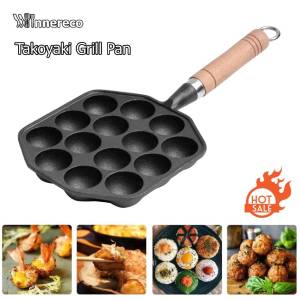 14 Holes Premium Cast Iron Takoyaki Pan Grill Pan Plate - Non Stick Octopus Ball Maker Rice-meat Dumplings and Fish Balls for Home & Commercial Use  Heavy-Duty Japanese Takoyaki Grill Plate  Authentic Bubble Shrimp Balls Cooking Mold Pan(No Coating) ﻿ ﻿