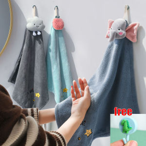 Coral Fleece Hand Towel Hangable Water Absorption Cleaning Cloth Kitchen Bathroom Rag Cute Cartoon Elephant Piglet