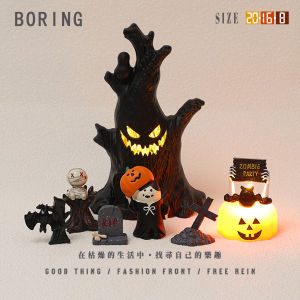 Dark Forest Halloween Pumpkin Lamp Decorative Small Ornaments Holiday Atmosphere Layout Desktop Bedroom Gifts for Friends