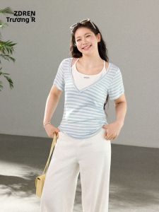 ZHANGDAREN | Bộ Quần Áo Sọc Giản Điệu Dành Cho Phụ Nữ Cỡ Lớn