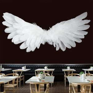 VIKAMA White Angel Wings Black Wall Tapestry Feather Pair 3D Effect Gothic Religious Spiritual Dark Aesthetic Decor Charming