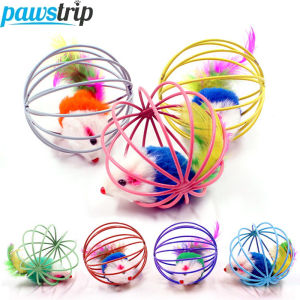 5 PCs Cat Mouse in Cage Toy Interactive Cat Balls Toy Random Color Kitten Creative Playing Toys Cat Mouse Toy Pet Supplies