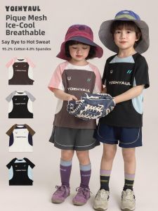 YOEHYAUL | Breathable Mesh American Vintage Style Color Blocked Girls Sport T-Shirt