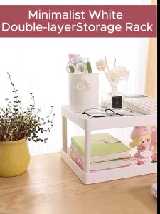 HOMSA Desktop Storage Rack Double Layered Removable Design Stackable Folding Multifunctional PP Shelf
