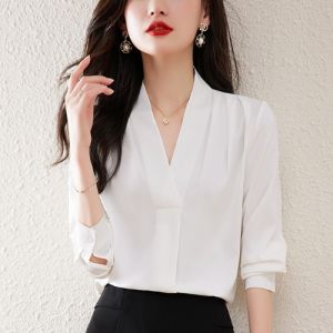 Chiffon Autumn Professional Chic V-Neck Long-Sleeve Blouse