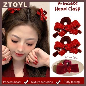 ZTOYL 1 Cặp vuốt tóc nhung đỏ nơ buộc tóc nhỏ kẹp tóc phụ kẹp tóc kẹp tóc Cô Gái Tóc cua Quà Tặng Ngày Valentine