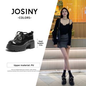 Josiny | Leather Loafer Shoes Thick Sole 7CM Heel