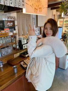 Womens Parka Coat Duck down Removable Inner Lining Fox Fur Medium-Length Korean Style Commute Zipper Closure Long Sleeve