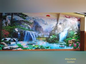 Wallpaper murah 3D Custom motif air terjun asli - wallpaper dinding pemandangan air terjun 3d