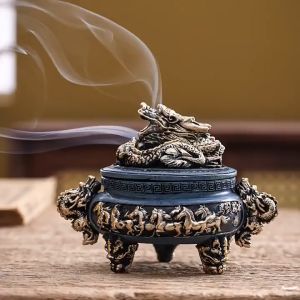 Gold Dragon Incense Holder Buddha Incense Burner Dragon Incense Burner Three-legged Dragon and Phoenix Incense Burner Imitation Antique Zen Tea Ceremony Incense Burner Home Indoor Aromatherapy Burner