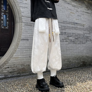 Mens Summer Casual Nine-Foot Dragon Patterned Snakeskin Silk Lantern Pants Loose Fit Harlan Sport Trousers Youth Trend Brand