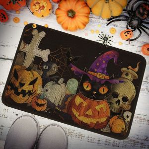 VIKAMA Spine-Tingling Ghost-Themed Halloween Floor Mat Anti-Slip Entrance Carpet Entryway Floor Mat Home Decoration