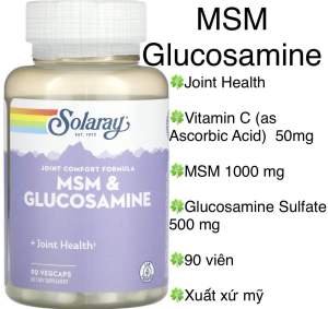 [MỸ] Viên MSM 1000mg & Glucosamine 500mg vitamin C 50mg Solaray 90 viên hỗ trợ xương khớp vận động cơ thể