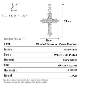 KC Jewelry S925 Silver - Flooded Diamond Cross Pendant