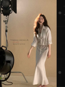 Casual High Waist Wide Leg Pants Shirt Set Womens Style Korean Lazy Trend Linen Silk Blend Long Sleeve Classic Collar Spring Collection