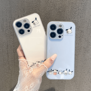 Cartoon Pachat Dog Glass Phone Case for  17/16/15 Couples Metal Straight Edge Xiaomi 15/17Pro Cute Redmi K60/70/80 Protective Shell