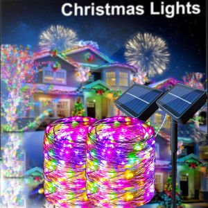 Solar String Lights Outside 300LED Outdoor Solar Fairy Lights 8 Modes Garland Lights for Tree Patio Christmas Party Decor 1pcs