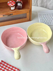 INS South Korea Young Adult Heart with Handle Instant Noodle Bowl Snail Rice Noodles For Home Salad Baking Pan Ceramic Baking Bowl Fruit Bowl