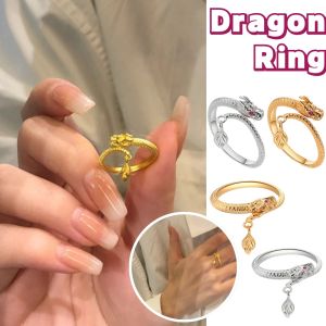 [Cutewomen2020] มังกรที่เป็นมงคลศักดิ์สิทธิ์สไตล์จีนปีใหม่แหวนหางการออกแบบเฉพาะแหวนนิ้วมือแฟชั่นแหวนปรับขนาดได้ส่วนบุคคล