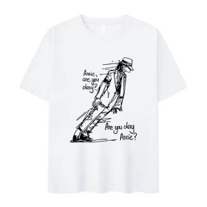 Sanrio | Classic Michael Jackson Are You Okay Print Punk Rock Fashion Short Sleeve T-shirt Men Women Oversized Cotton Cozy Tshirt