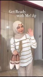 Atasan Wanita Rajut Motif Garis Kerah Bahan Acrylic Best Seller Rajut Katun Adem