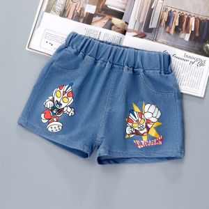 Soft Cotton Girls Shorts Summer Thin Loose Korean Style Childrens Jeans High Waist Elastic Belt Short Pants for Kids