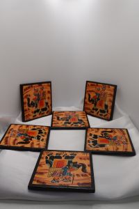 Hand painted colorful Wooden Coasters (Set of 6) from Rajasthan India