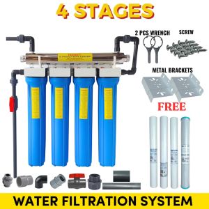 Water Filtration System Top Selling 4 Stages 20" Slim Type Plus 6 GPM UV Light Set Up Complete with UPVC Fittings