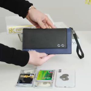 CJY BAGS#9006 MENS LONG FOR PAPER BILLS AND COINS WALLET WITH HANDLE LEATHER MATERIAL