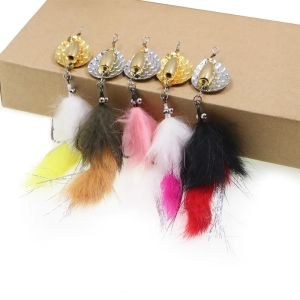ICERIO 2/5Pcs Hare Zonker Streamer Fly Fishing Spinner Bait Metal Sequin Spoon Wobbler Hard for Bass Trout Salmon Bait Jigs