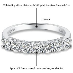 M-JAJA 7PCS 0.7CT Moissanite Wedding Band S925 Sterling Silver for Women Party Fine Jewelry 18K Gold Plated Diamond Ring Gift