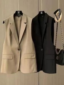 Womens Suit Jacket Vest Sleeveless Back Split Formal Office Wear Button Closure Pure Color Spring Autumn New Arrival