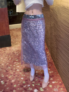 กระโปรงยาวปานกลางผ้าตาข่ายสีเงิน ทรงเอ ทรงตรง สำหรับงานปาร์ตี้วันเกิด กระโปรงทรงเอผ้าตาข่ายสองชั้น แฟชั่นฤดูร้อน 2024