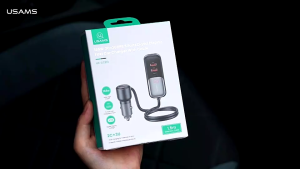 USAMS 165W 2C+3U PPS 5 Ports Digital Display Car Charger Quick Charger QC PD 3.0 Type C USB Charger With 1.5M Extension Cable