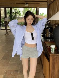 Loose Fit Striped Sun Protection Long Sleeve Shirt Womens Early Autumn New Style Korean System Blue And White Casual Outerwear