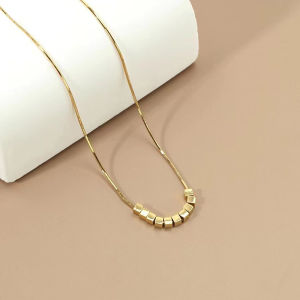 Ten Small Geometric Squares Necklace Exquisite Snake Bone Chain Sterling Silver Plated with 14K Gold Simplicity