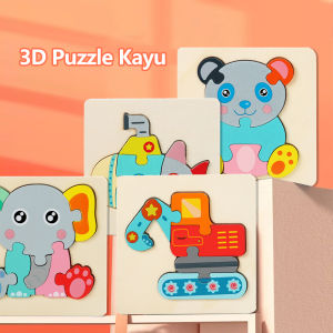 BEVAVAR 3D puzzle kayu hewan mainan edukasi wooden toys kartun jigsaw puzzle anak