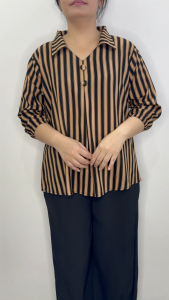 LVL - Blouse Wanita Jumbo Dobby Luna Motif Garis2 Stripe Casual Atasan Blus Bigsize Cewek Model Baru Size L XXL dan 3XL