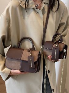 Retro Fashion Color Block Handbag Womens 2025 New Simple Versatile Small Square Bag High-End Sensation Crossbody Bag