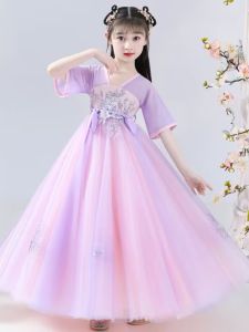 เรียบหรู แขนสั้นสไตล์เจ้าหญิง ชุดฮั่นฝู เดรส สําหรับสาวน้อยเทพนิยายชาติพันธุ์จีน ฤดูร้อน เสื้อผ้าเด็กแฟชั่น