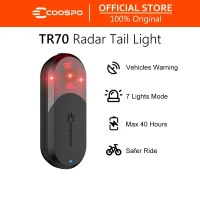 COOSPO TR70 Bike Radar Tail Light Alerts for Vehicle in 140M Auto Brake Highlight 7 Lighting Modes 40H Long Battery Life Support APP/Garmin Cycling Computers Display for Road &amp MTB Cycling Safety
